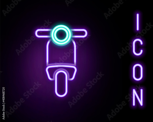 Glowing neon line Scooter icon isolated on black background. Colorful outline concept. Vector.