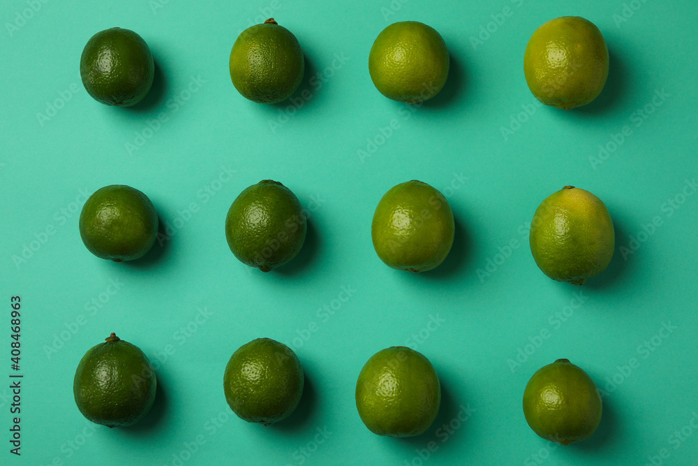 Flat lay with ripe lime on mint background Flat lay with ripe lime on mint background