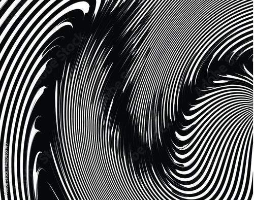  Wave design black and white. Digital image with a psychedelic stripes. Argent base for website, print, basis for banners, wallpapers, business cards, brochure, banner. Line art optical