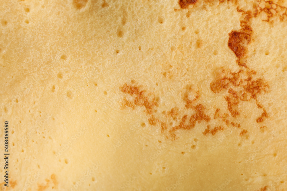 Delicious thin pancake texture background, close up