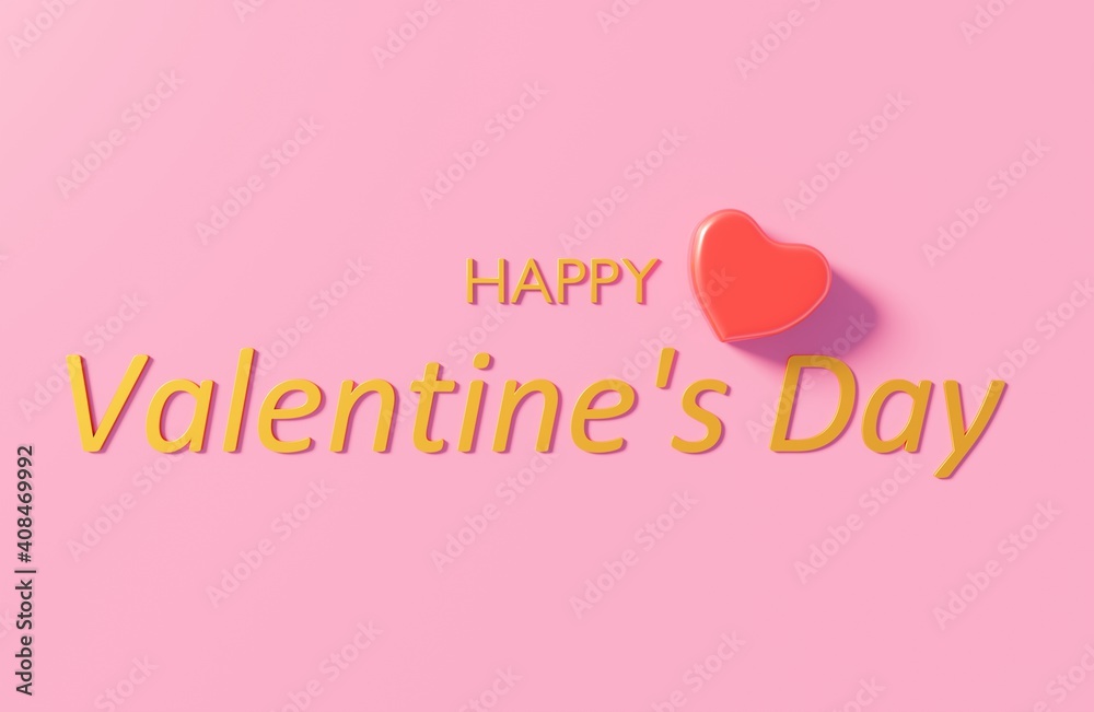 Gold color happy Valentine's day on a pink color scene 3D rendering wallpaper backgrounds