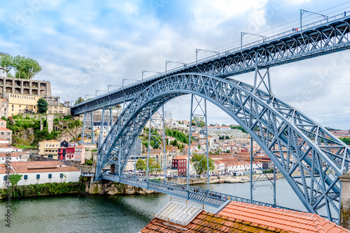 Maria Pia Bridge over the river Duoro in Porto, Portugal, built in 1877 and attributed to Gustave Eiffel