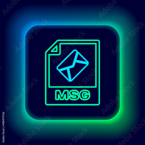 Glowing neon line MSG file document. Download msg button icon isolated on black background. MSG file symbol. Colorful outline concept. Vector.
