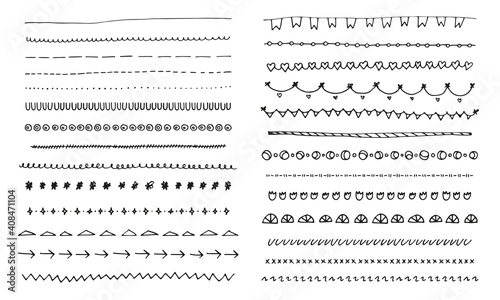 Hand drawn doodle lines set. Ink pen brushes, underline pencil strokes, drawing divider collection
