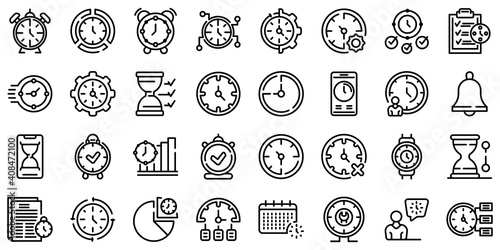 Time management icons set. Outline set of time management vector icons for web design isolated on white background