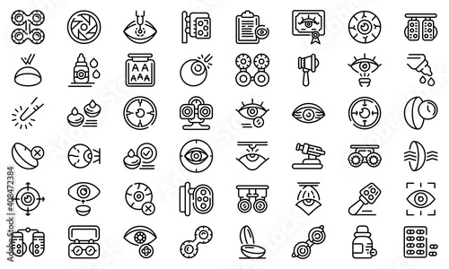 Optometry icons set. Outline set of optometry vector icons for web design isolated on white background