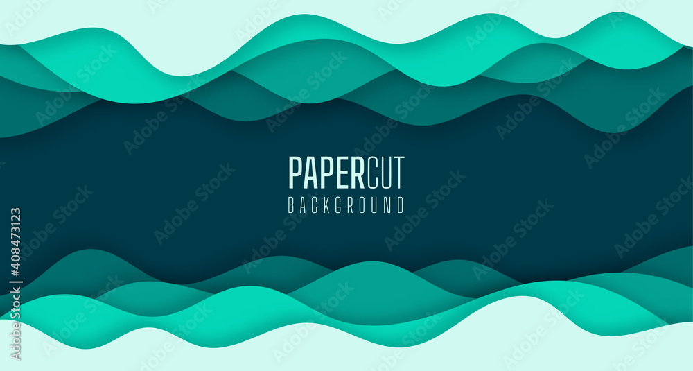 Simple 3d abstract background of green sea water waves Modern paper cut graphic design
