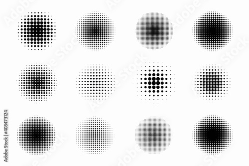 Pop art comic style gradient circle halftone set Vector isolated on white background