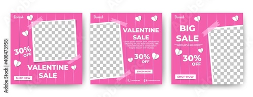 Set of Editable valentine's square banners template. Modern banner with pink background color and love decoration. Flat design vector with a photo collage. Usable for social media, banner, and web ads