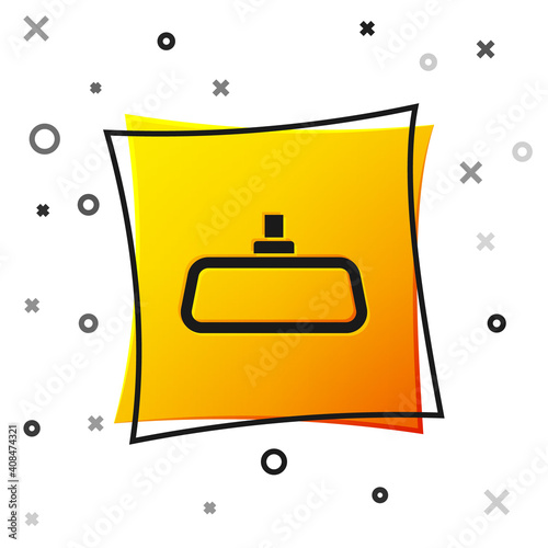 Black Car mirror icon isolated on white background. Yellow square button. Vector.