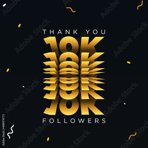 Thank you 10K or 10 thousand followers. Black and gold color vector illustration.