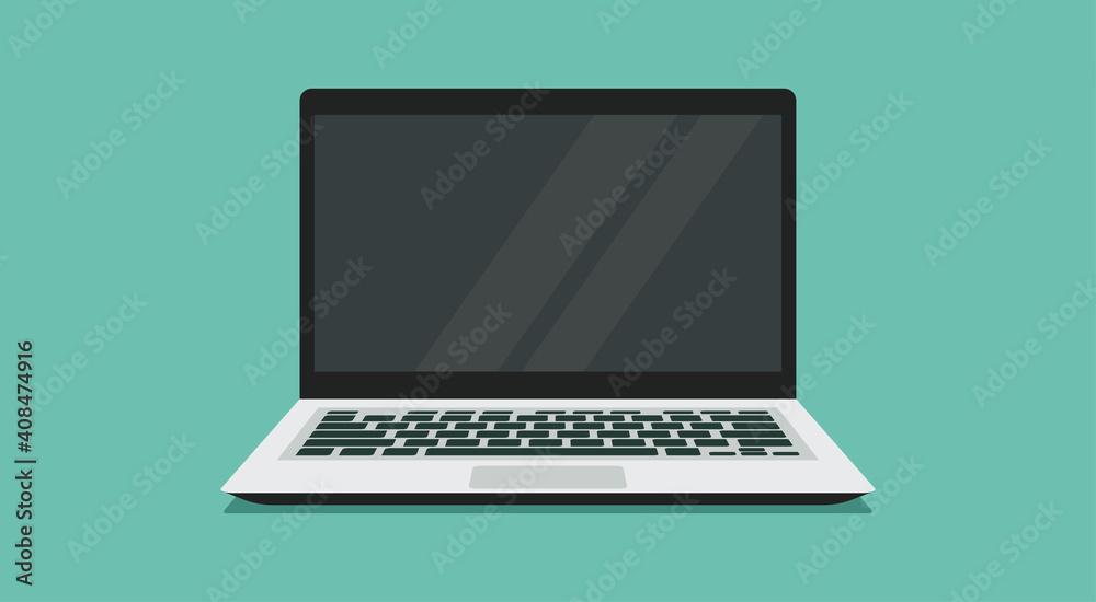 laptop computer with blank empty display screen for copy space and text on workplace, vector flat illustration