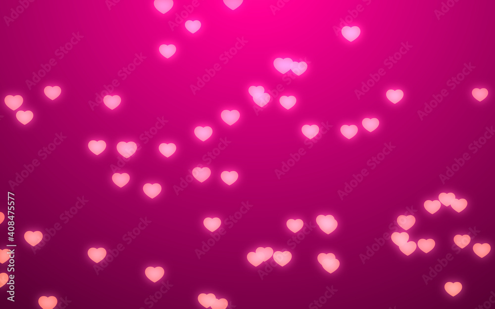 Valentine day white hearts light on pink background.