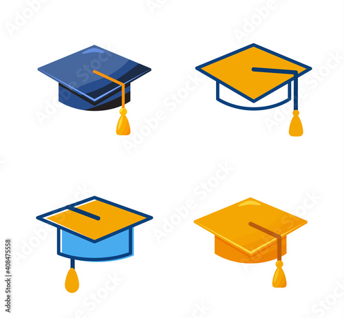 Students cap Icon. Sign education. vector Different hat icons, flat and linear style. Graduation cap isolated on white background.