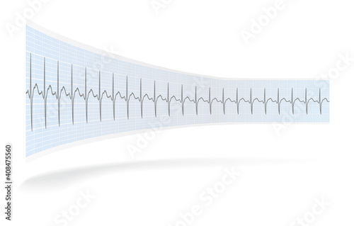 Folded ECG record paper with shadow on the white background, vector