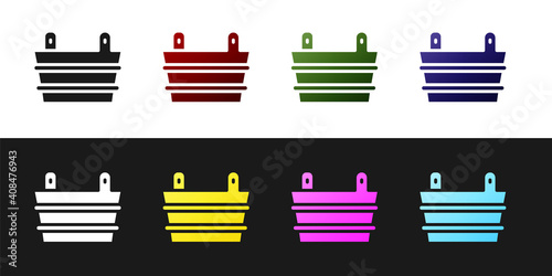 Set Sauna bucket icon isolated on black and white background. Vector.