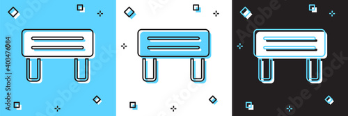 Set Sauna wood bench icon isolated on blue and white, black background. Vector.