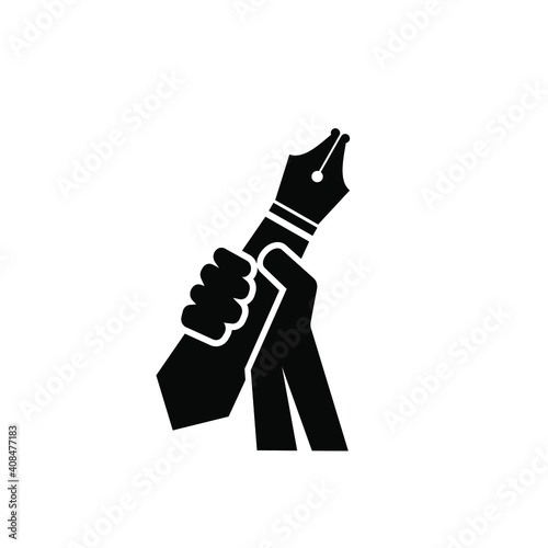 hand holding a fountain pen logo icon vector illustration  design