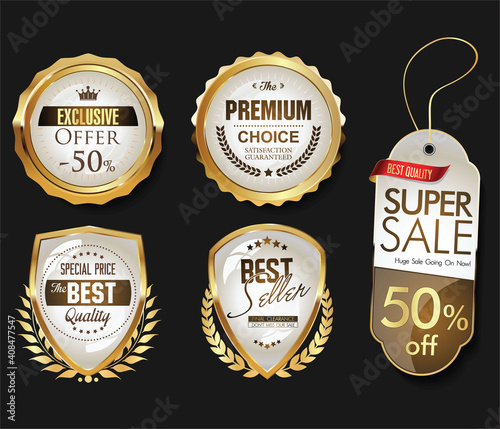 Collection of golden badges labels and tags 
