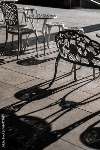 Chairs, tables, and silhouette sunny days