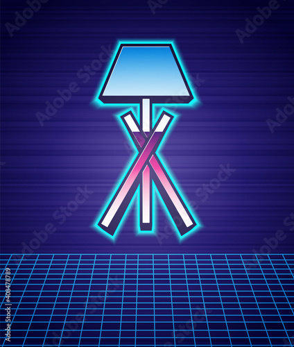 Retro style Floor lamp icon isolated futuristic landscape background. 80s fashion party. Vector.