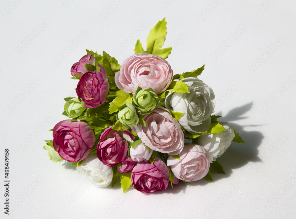 Silk flower style Cabbage Roses Bouquets isolated white background