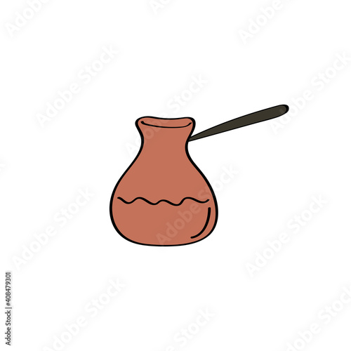 Turkish coffee pot. Cezve icon. Coffee maker sign. Vector doodle icon