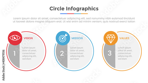 circle infographic with 3 list point and modern flat style template slide for presentation