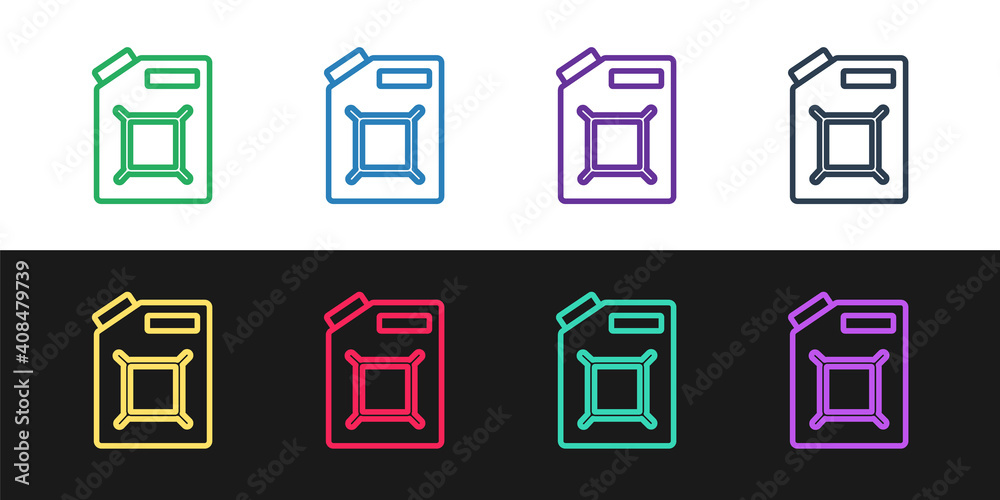 Set line Canister for gasoline icon isolated on black and white background. Diesel gas icon. Vector.
