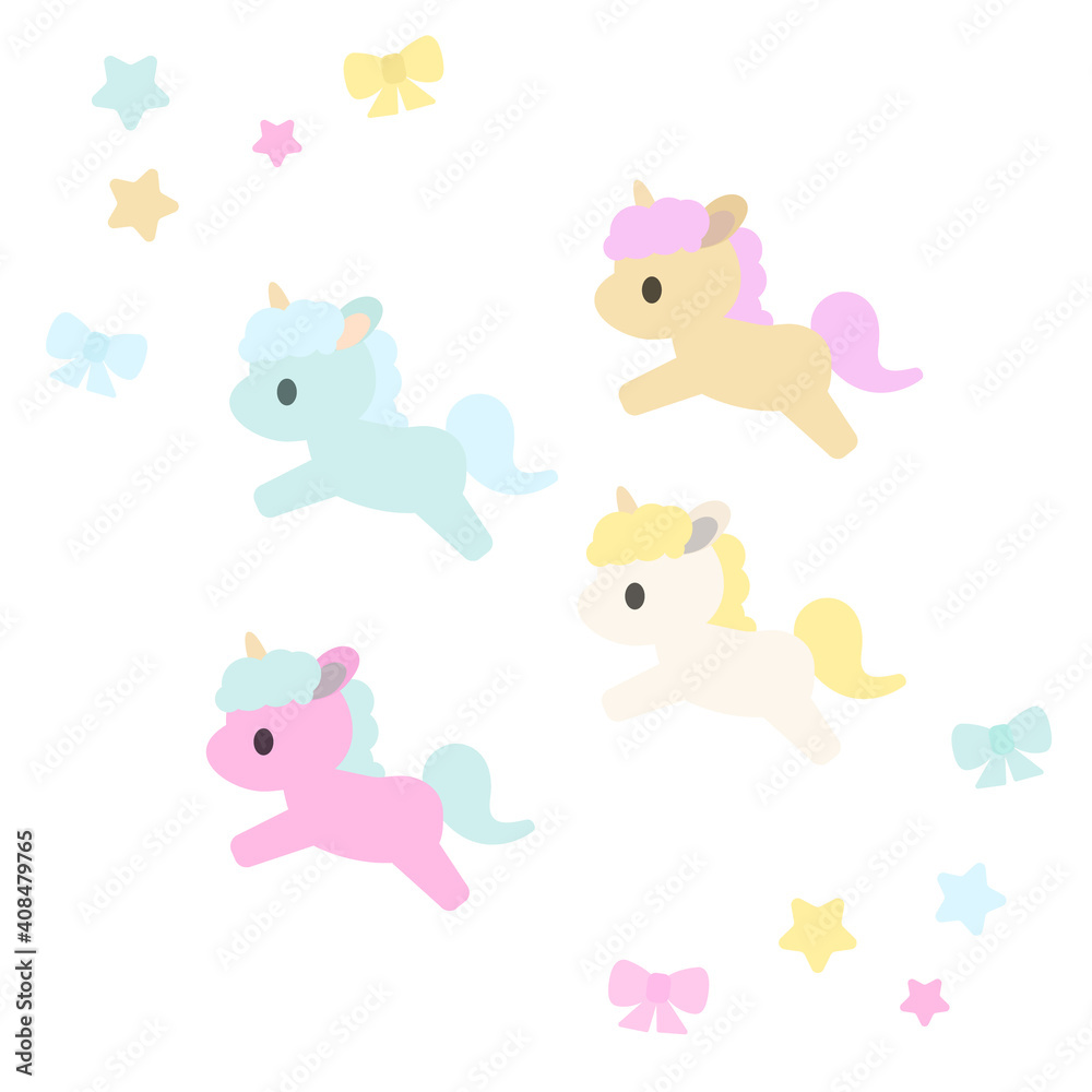 Naklejka premium ユニコーンとハートとリボンと星イラスト素材