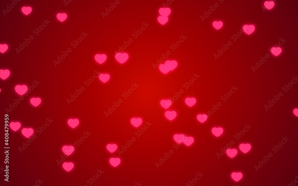 Valentine day pink hearts light on red background. Valentine day pink hearts light on red background.