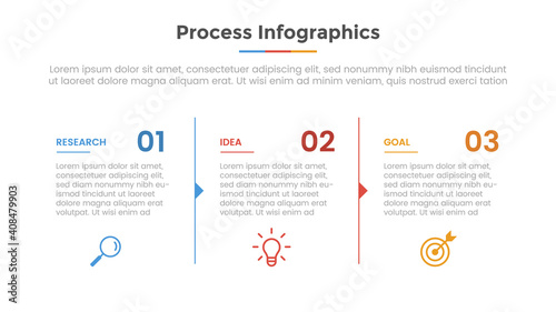 process infographic with 3 list point and modern flat style template slide for presentation