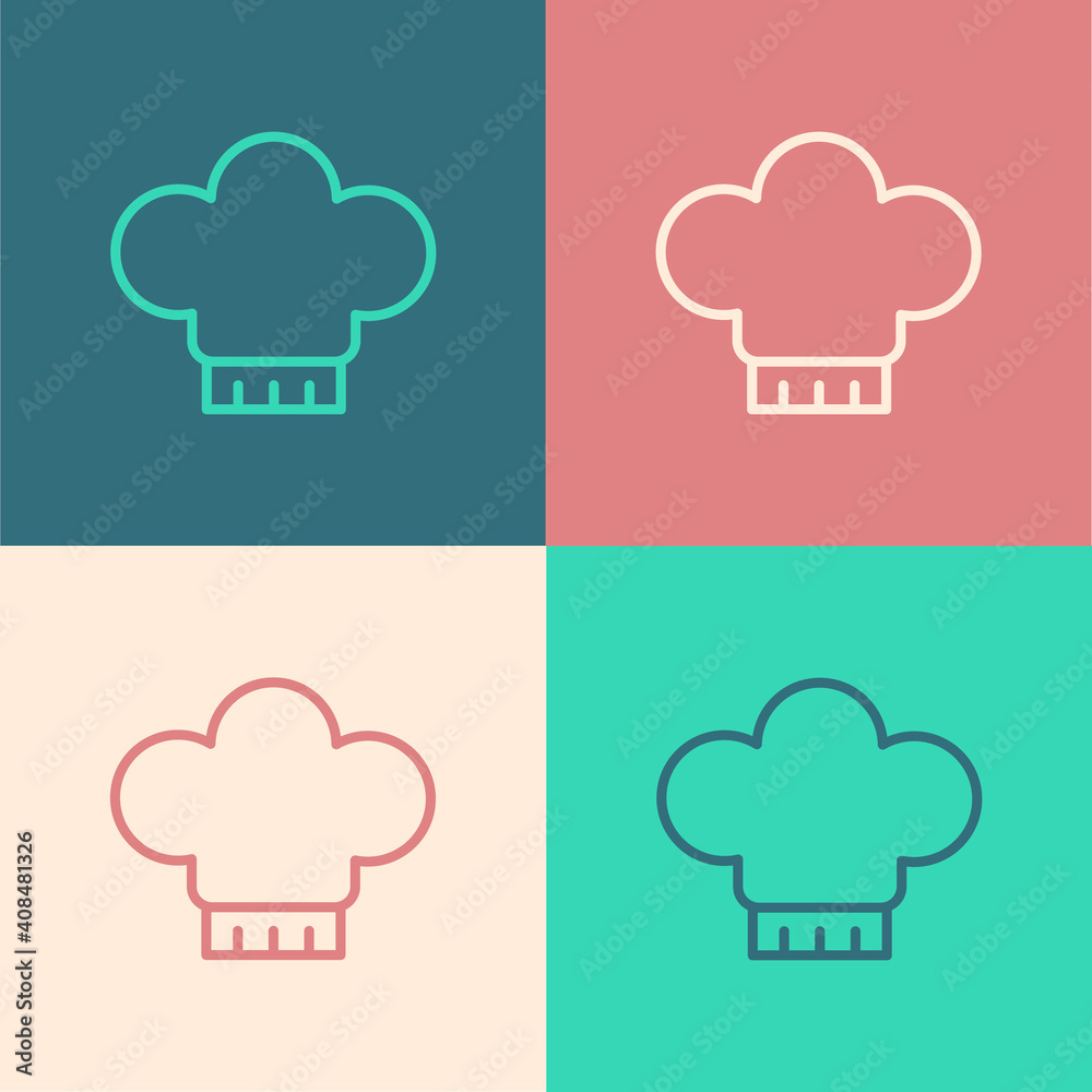 Pop art line Chef hat icon isolated on color background. Cooking symbol. Cooks hat. Vector. Pop art line Chef hat icon isolated on color background. Cooking symbol. Cooks hat. Vector.