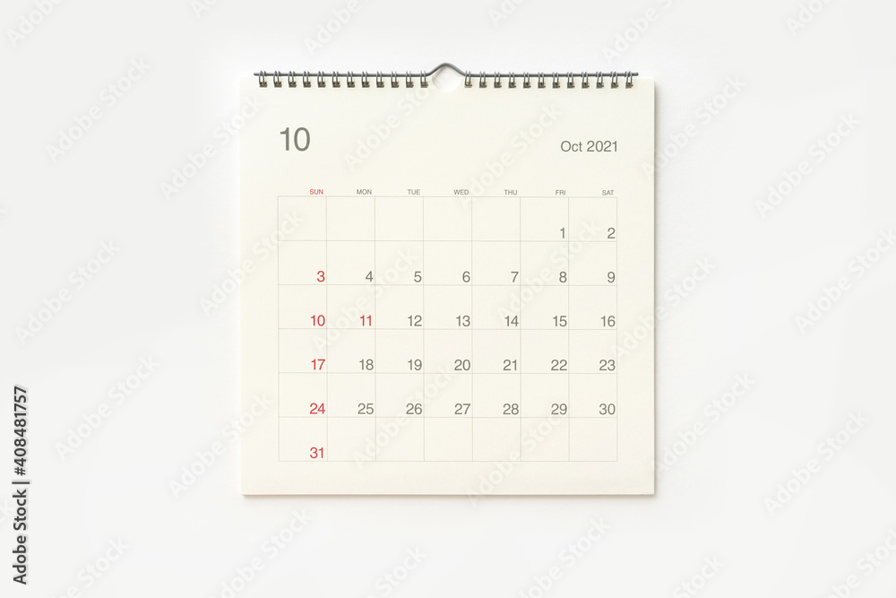 October 2021 calendar on white background. Calendar background for reminder, business planning, appointment meeting and event. October 2021 calendar on white background. Calendar background for reminder, business planning, appointment meeting and event.