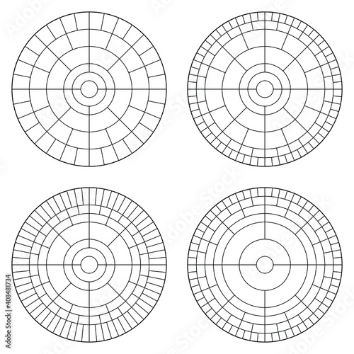 Set of symmetrical family tree template. Genealogy round chart in vector. Mosaic circular tiles pattern.