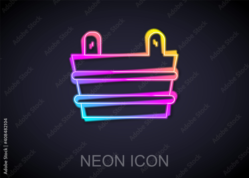 Glowing neon line Sauna bucket icon isolated on black background. Vector. Glowing neon line Sauna bucket icon isolated on black background. Vector.