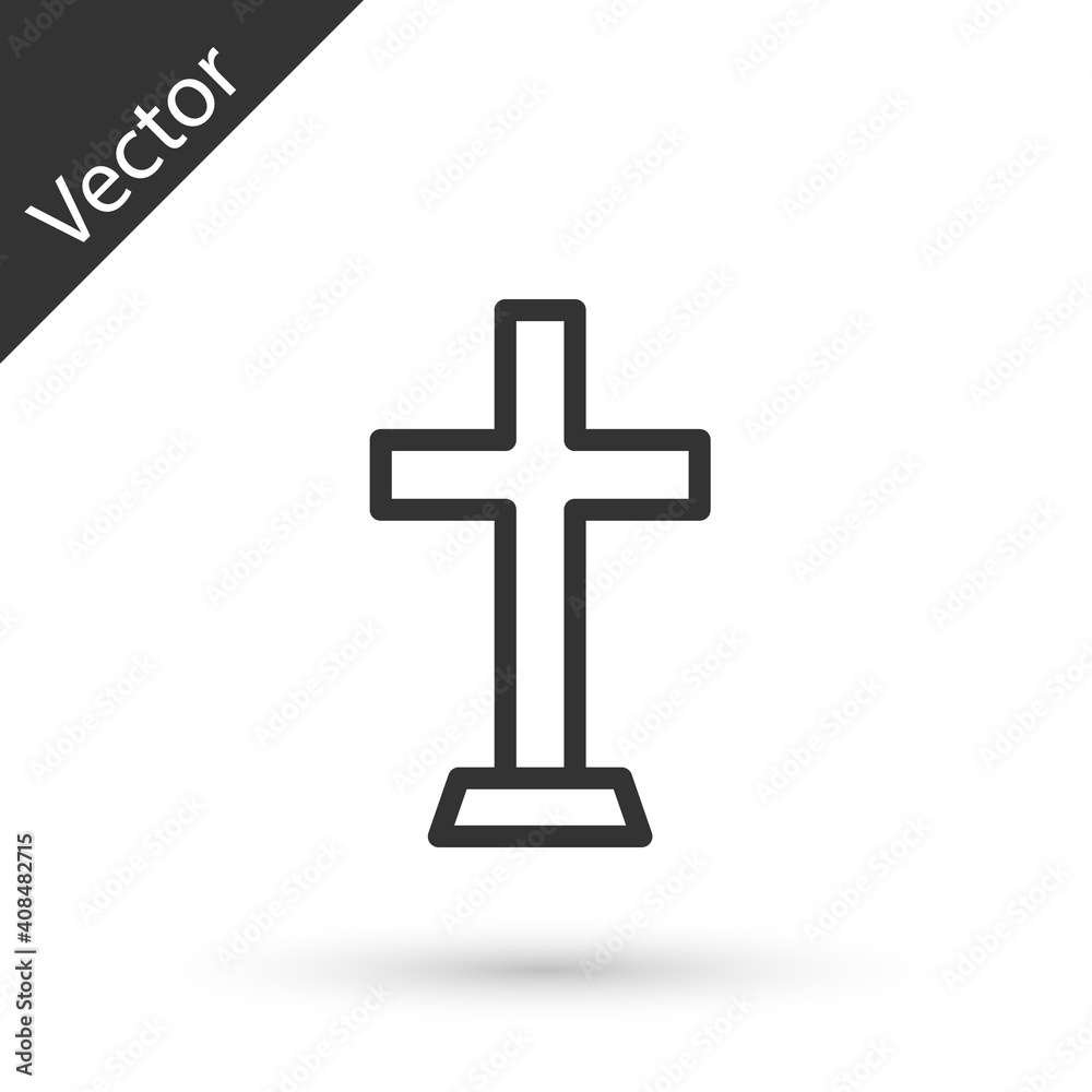 Obraz premium Grey line Christian cross icon isolated on white background. Church cross. Vector.