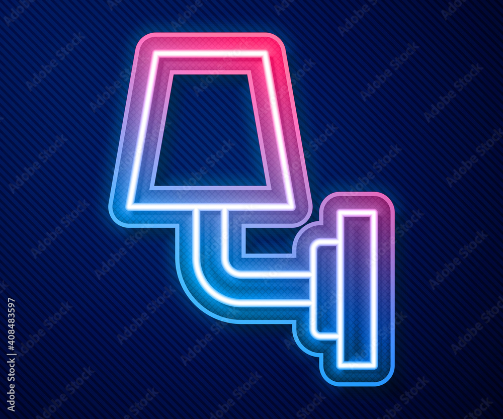 Glowing neon line Wall lamp or sconce icon isolated on blue background. Wall lamp light. Vector. Glowing neon line Wall lamp or sconce icon isolated on blue background. Wall lamp light. Vector.