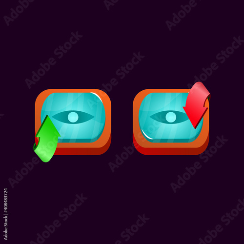 set of game ui glossy jelly magic power up with eye icon for gui asset elements vector illustration