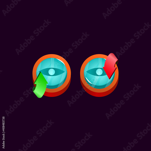 set of game ui glossy rounded jelly magic power up with eye icon for gui asset elements vector illustration