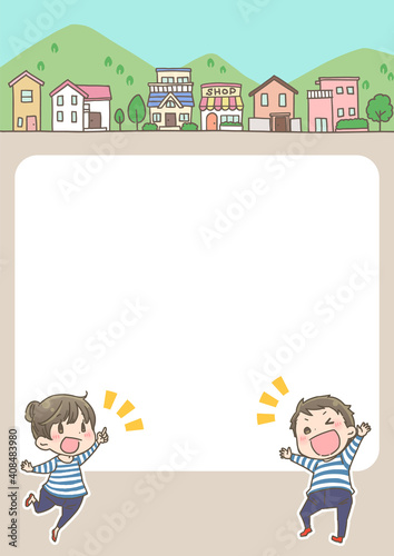 若い夫婦と街並み