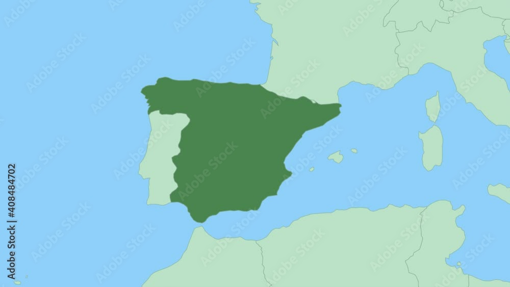 Map of Spain with pin of country capital. Spain Map with neighboring ...