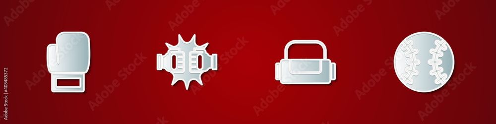 Fototapeta premium Set Boxing glove, Punch boxing gloves, Sport bag and Baseball ball icon. Vector.