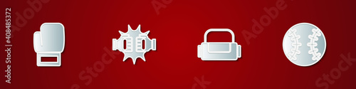 Set Boxing glove, Punch boxing gloves, Sport bag and Baseball ball icon. Vector.