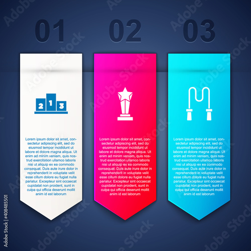 Set Award over sports winner podium, cup and Jump rope. Business infographic template. Vector.