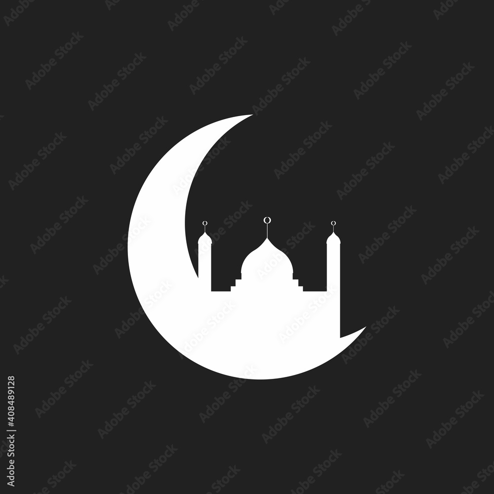 Square-Sized Moon and Mosque White Silhouette Square-Sized Moon and Mosque White Silhouette