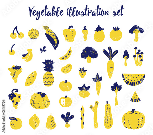 手描きの野菜と果物の素材セット