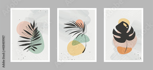 Modern abstract line flowers in lines and arts background with different shapes for wall decoration  postcard or brochure cover design. Vector illustrations design.
