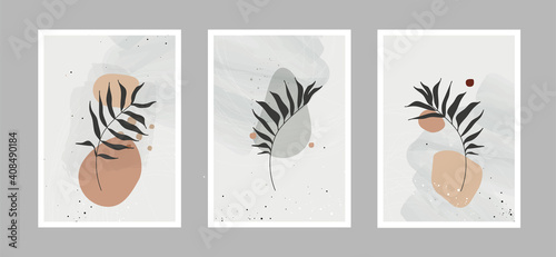 Modern abstract line flowers in lines and arts background with different shapes for wall decoration, postcard or brochure cover design. Vector illustrations design. © TripleP Studio