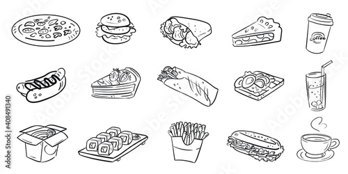 Food icon set scetch line art